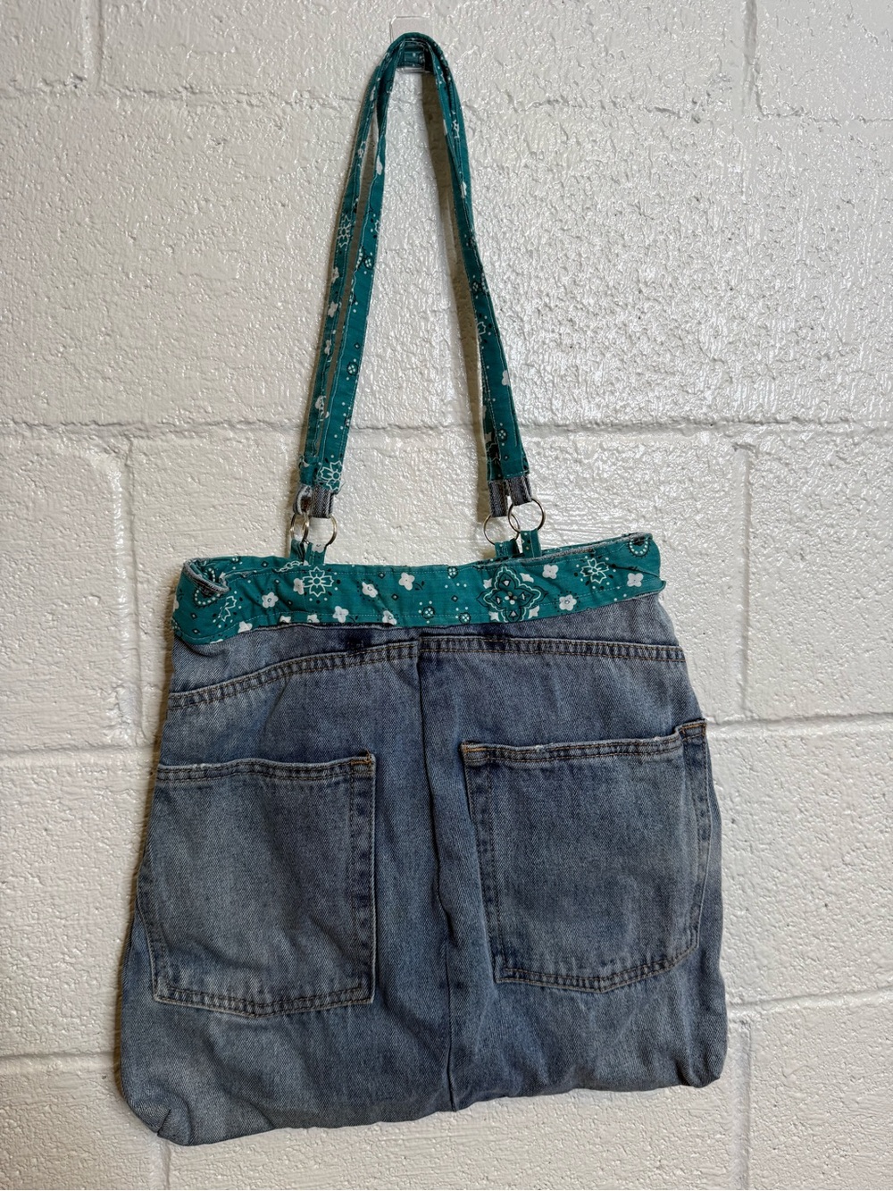 & Other Stories Denim Tote with Teal Bandana Trim
